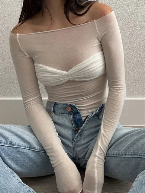 Kendra™ - Mesh Off-Shoulder Topp