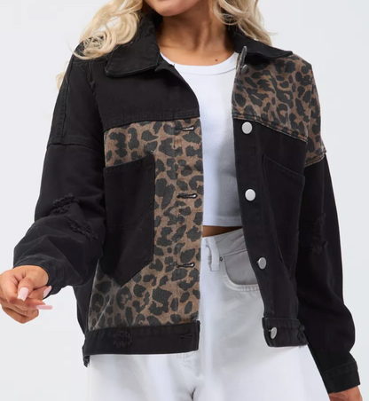 Belle™ - Jeansjacka med Leopardmönster