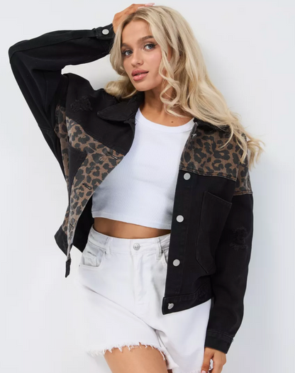 Belle™ - Jeansjacka med Leopardmönster