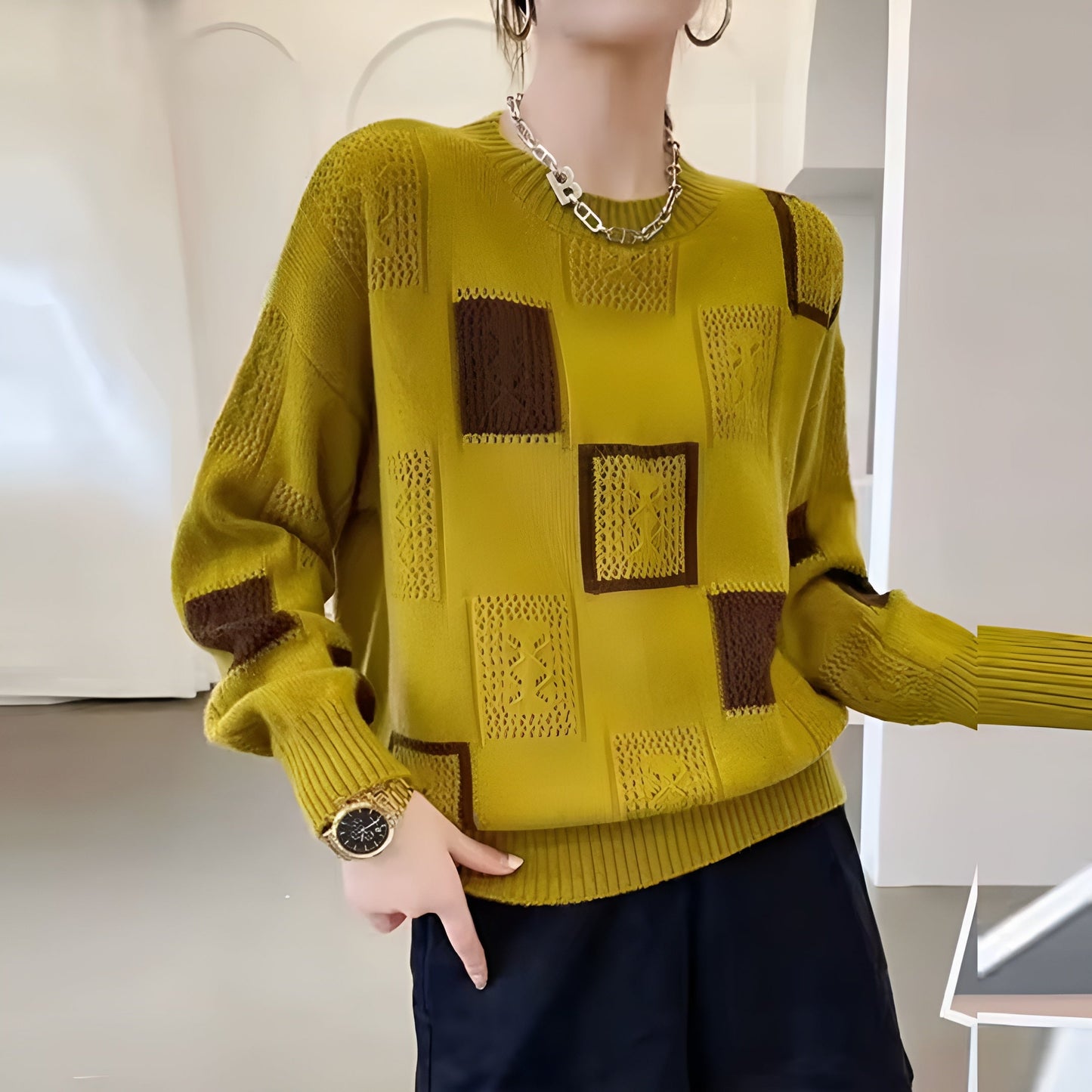 Ida™ - Stickad Geometrisk Tröja